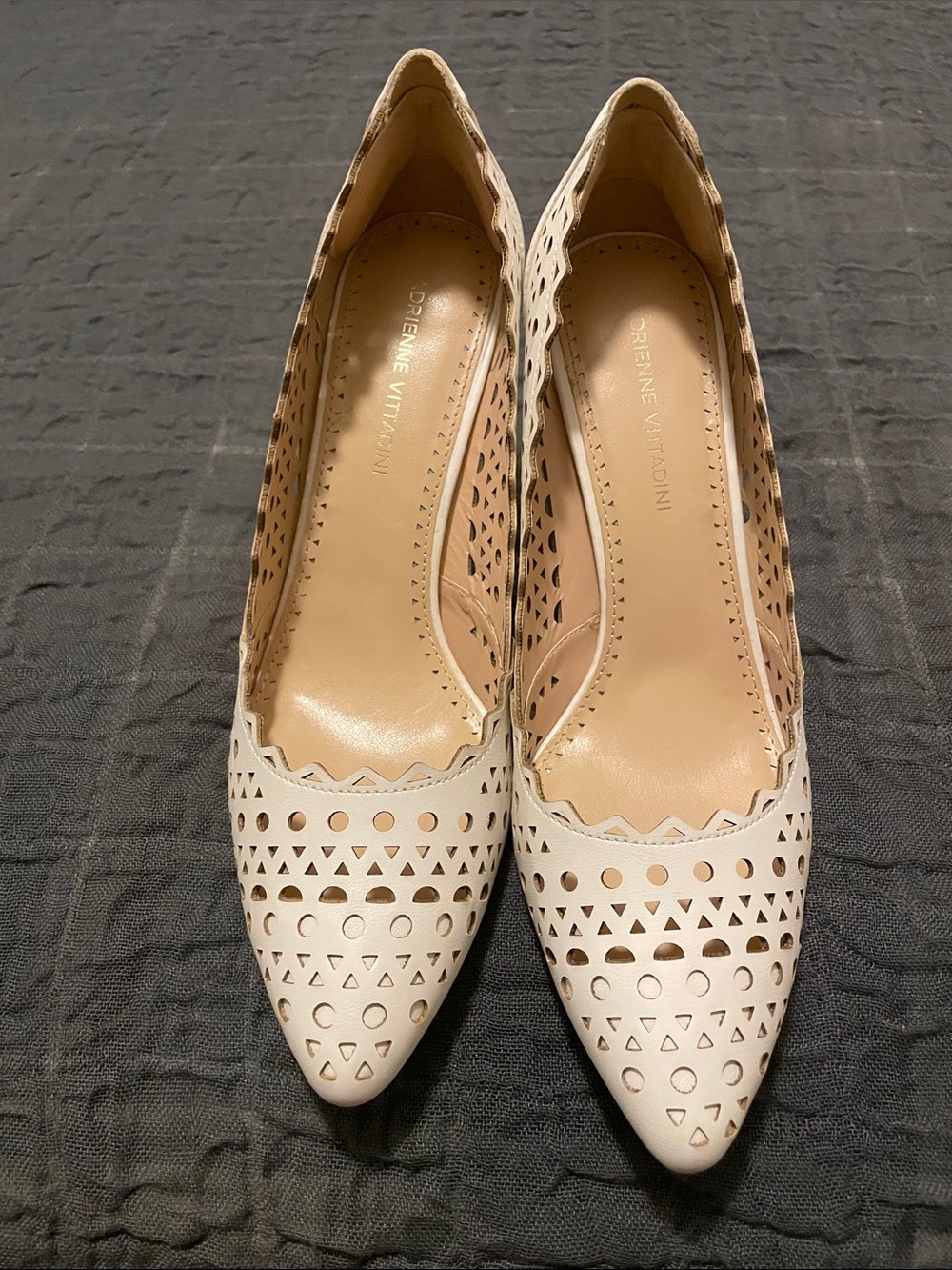 Adrienne Vittadini White Laser-Cut Pointed Heels - Picture 4 of 6